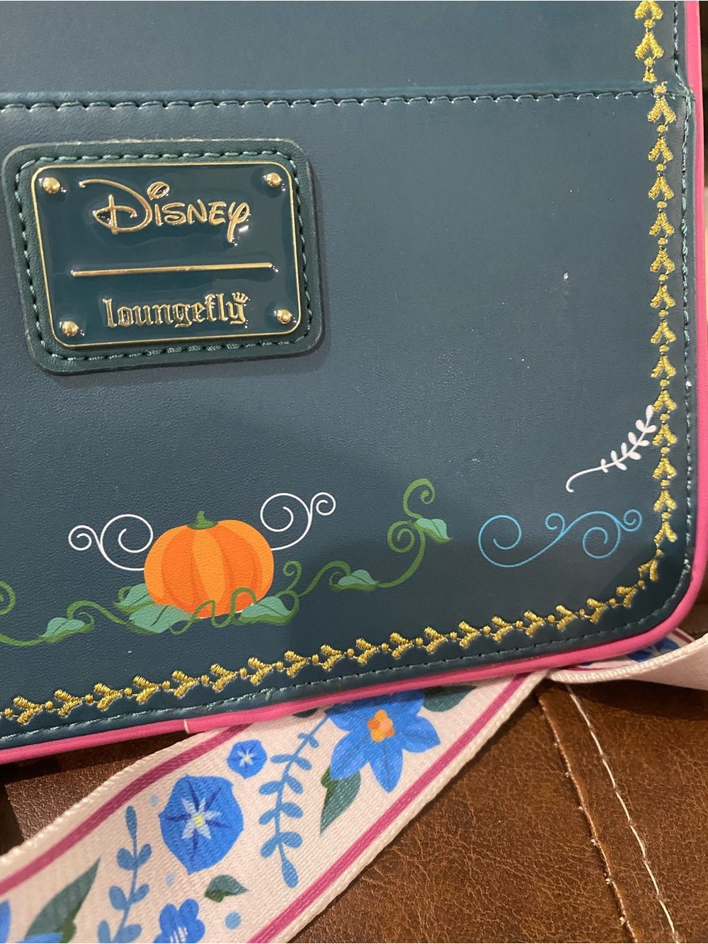 Loungefly Teal and Pink Cinderella Crossbody Bag with Floral Strap - Picture 4 of 7
